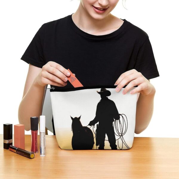 Makeup Bag for Women Cosmetic Bags Cowboy with Lasso Silhouette Travel Toiletry Bag Cute Zipper Make Up Bags Large Capacity Makeup Case Organizer Portable Makeup Pouch for Travelling Gift