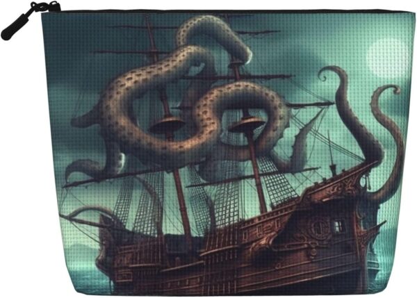 Linen Makeup Bag For Women, Waterproof Travel Cosmetic Organizer Lightweight Zipper Travel Toiletry Bag Organizer Octopus Ship Makeup Brushes Storage Bag