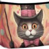 Makeup Bag for Women Cosmetic Bags Cat Holding A Cane Travel Toiletry Bag Cute Zipper Make Up Bags Large Capacity Makeup Case Organizer Portable Makeup Pouch for Travelling Gift