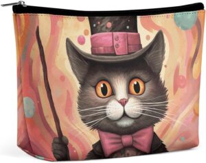 Makeup Bag for Women Cosmetic Bags Cat Holding A Cane Travel Toiletry Bag Cute Zipper Make Up Bags Large Capacity Makeup Case Organizer Portable Makeup Pouch for Travelling Gift