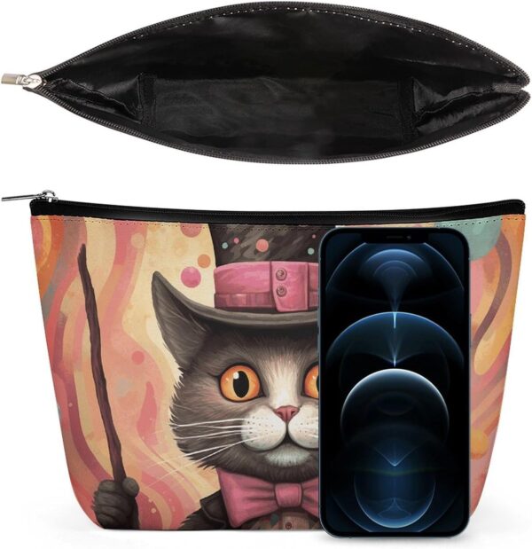 Makeup Bag for Women Cosmetic Bags Cat Holding A Cane Travel Toiletry Bag Cute Zipper Make Up Bags Large Capacity Makeup Case Organizer Portable Makeup Pouch for Travelling Gift