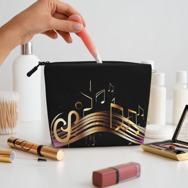 Linen Makeup Bag For Women, Waterproof Travel Cosmetic Organizer Lightweight Zipper Travel Toiletry Bag Organizer Novel Music Note Makeup Brushes Storage Bag