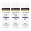 Neutrogena Age Shield Face Oil-Free Sunscreen Lotion with Broad Spectrum SPF 70, Non-Comedogenic Moisturizing Sunscreen to Help Prevent Signs of Aging, PABA-Free, 3 fl. oz (Pack of 3)