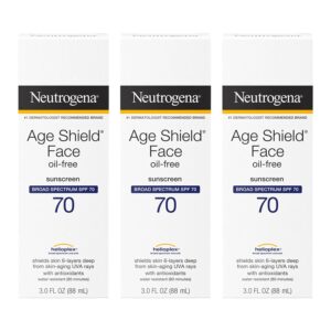 Neutrogena Age Shield Face Oil-Free Sunscreen Lotion with Broad Spectrum SPF 70, Non-Comedogenic Moisturizing Sunscreen to Help Prevent Signs of Aging, PABA-Free, 3 fl. oz (Pack of 3)