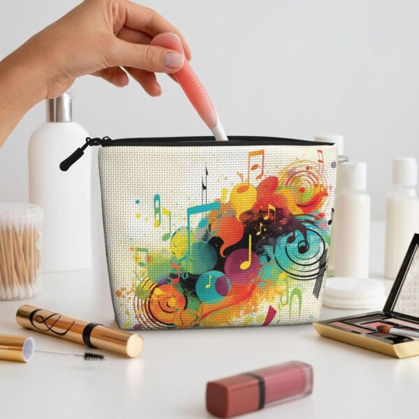 Linen Makeup Bag For Women, Waterproof Travel Cosmetic Organizer Lightweight Zipper Travel Toiletry Bag Organizer Abstract Music Themed Makeup Brushes Storage Bag