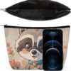 Cartoon Cute Raccoon Makeup Bag for Women Portable Travel Toiletry Pouch, PU Leather Cosmetic Bag with Zipper