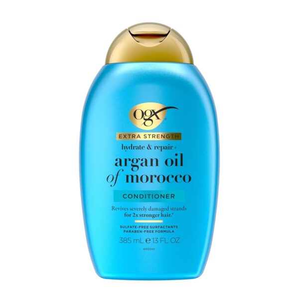OGX Extra Strength Hydrate & Repair + Argan Oil of Morocco Conditioner for Dry, Damaged Hair, Cold-Pressed Argan Oil to Moisturize Hair, Paraben-Free, Sulfate-Free Surfactants, 13 Fl Oz