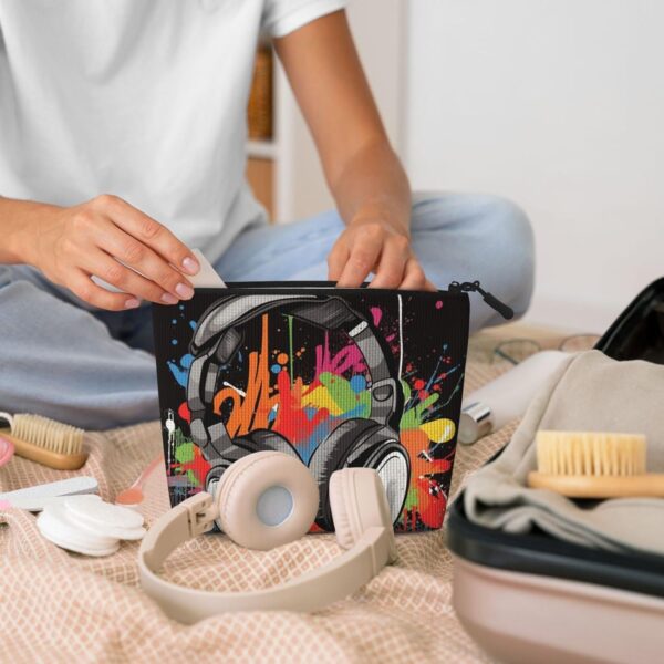 Linen Makeup Bag For Women, Waterproof Travel Cosmetic Organizer Lightweight Zipper Travel Toiletry Bag Organizer Music Style Makeup Brushes Storage Bag