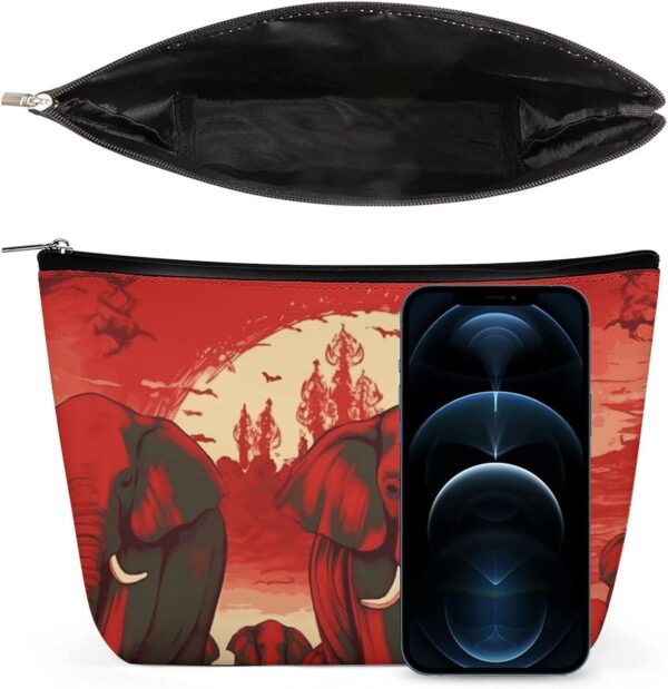 Makeup Bag for Women Cosmetic Bags Elephants Red Travel Toiletry Bag Cute Zipper Make Up Bags Large Capacity Make Up Case Organizer Portable Makeup Pouch for Travelling Gift