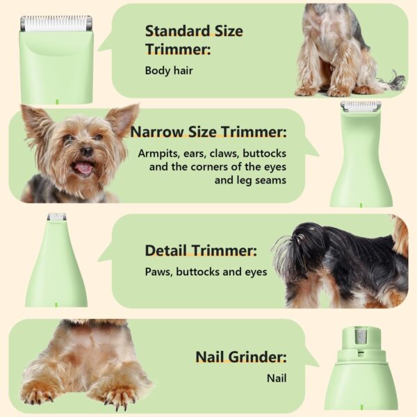 Dog Grooming Kit, 4 in 1 Pet Clippers for Grooming Supplies, Cordless Dog Paw Trimmer Nail Grinder, Professional Long Hair Shaver for Matted Hair Cat Small Dogs Thick Coats