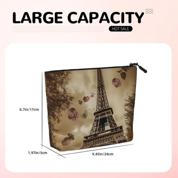 Linen Makeup Bag For Women, Waterproof Travel Cosmetic Organizer Lightweight Zipper Travel Toiletry Bag Organizer Paris Eiffel Tower Makeup Brushes Storage Bag