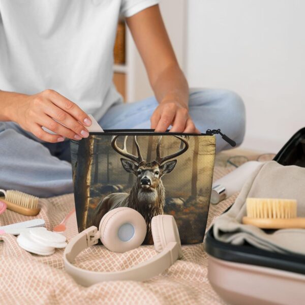 Linen Makeup Bag For Women, Waterproof Travel Cosmetic Organizer Lightweight Zipper Travel Toiletry Bag Organizer Deer Hunting Season Makeup Brushes Storage Bag