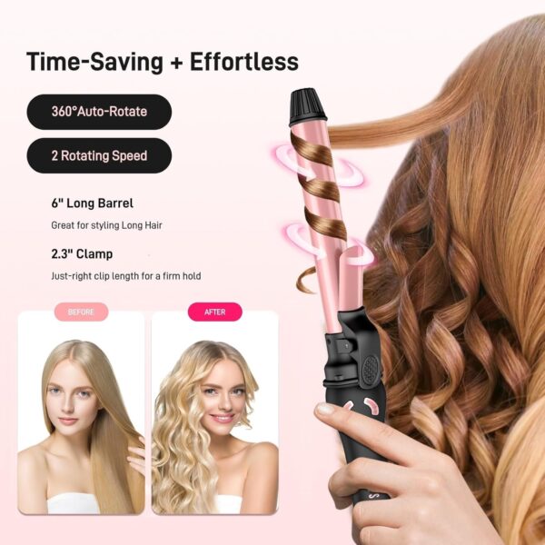 Rotating Curling Iron - 1 Inch Automatic Curling Iron for Fast Long-Lasting Curler Waves, Dual Voltage Automatic Hair Curler with Adjustable Temp and LCD Display for Effortless Beach Waves, Rose Gold