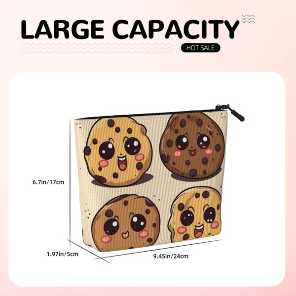 Linen Makeup Bag For Women, Waterproof Travel Cosmetic Organizer Lightweight Zipper Travel Toiletry Bag Organizer 3 Chocolate Chip Cookies Makeup Brushes Storage Bag