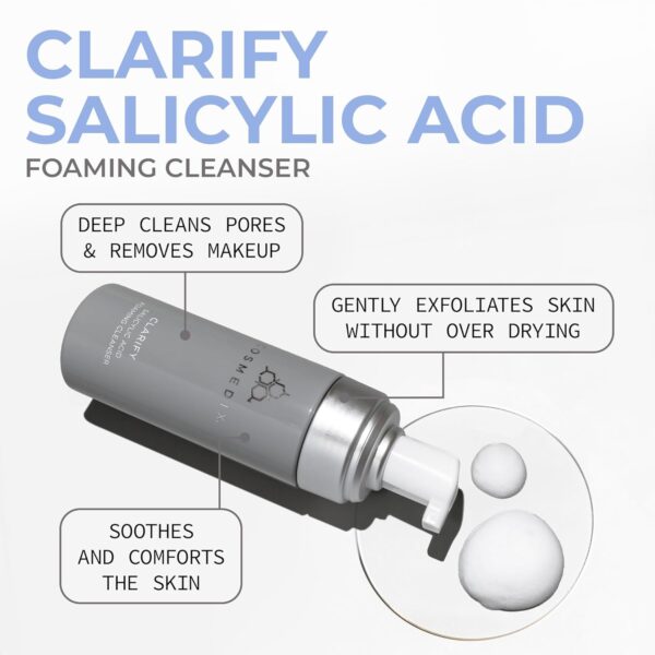 COSMEDIX Clarify Salicylic Acid Foaming Face Wash for Women & Men - Exfoliating Facial Cleanser for Sensitive & Blemish-Prone Skin - Gentle Facewash with Aloe Vera for Glowing Skin, Gluten Free