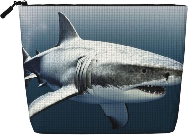 Linen Makeup Bag For Women, Waterproof Travel Cosmetic Organizer Lightweight Zipper Travel Toiletry Bag Organizer 3d Shark Fish Makeup Brushes Storage Bag
