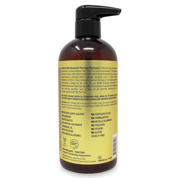 PURA D'OR 16 Oz Advanced Therapy Shampoo Reduces Hair Thinning & Increases Volume, No Sulfate, Biotin Shampoo Infused with Argan Oil, Aloe Vera for All Hair Types, Men & Women