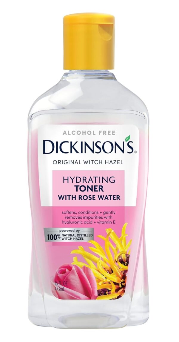 Dickinson's Enhanced Witch Hazel Hydrating Toner with Rosewater, Alcohol Free, 98% Natural Formula, 16 Fl Oz (Pack of 1)