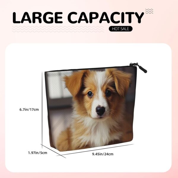 Linen Makeup Bag For Women, Waterproof Travel Cosmetic Organizer Lightweight Zipper Travel Toiletry Bag Organizer Cute Puppy Dog Makeup Brushes Storage Bag