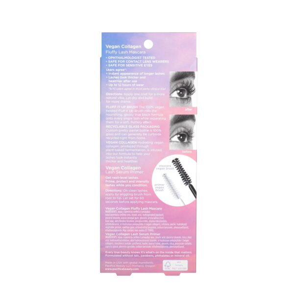 Pacifica Beauty Vegan Collagen Lash Serum and Primer & Fluffy Lash Mascara Duo Set, Makeup, Black Mascara, Volumizing, Lengthening, Conditioning, Vitamin B & E, Eyelash Serum, Eye Makeup (Set of 2)