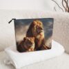 Linen Makeup Bag For Women, Waterproof Travel Cosmetic Organizer Lightweight Zipper Travel Toiletry Bag Organizer Two Lions Makeup Brushes Storage Bag