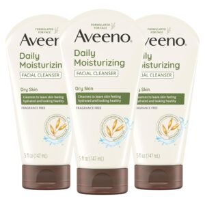 Aveeno Daily Moisturizing Facial Cleanser for Dry Skin, Hydrating Acne Face Wash with Soothing Oat for soft & Supple Skin, Free of Parabens, Sulfates, Fragrance, Dyes & Soaps, 5 fl. oz, 3 Pack