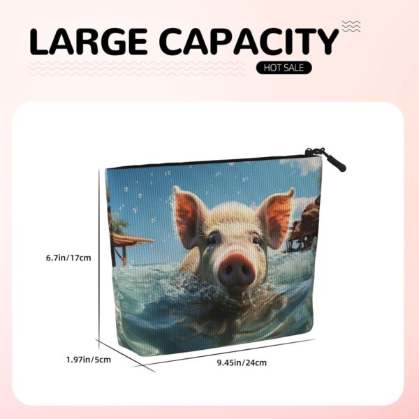 Linen Makeup Bag For Women, Waterproof Travel Cosmetic Organizer Lightweight Zipper Travel Toiletry Bag Organizer Pig Swim Bathe Makeup Brushes Storage Bag