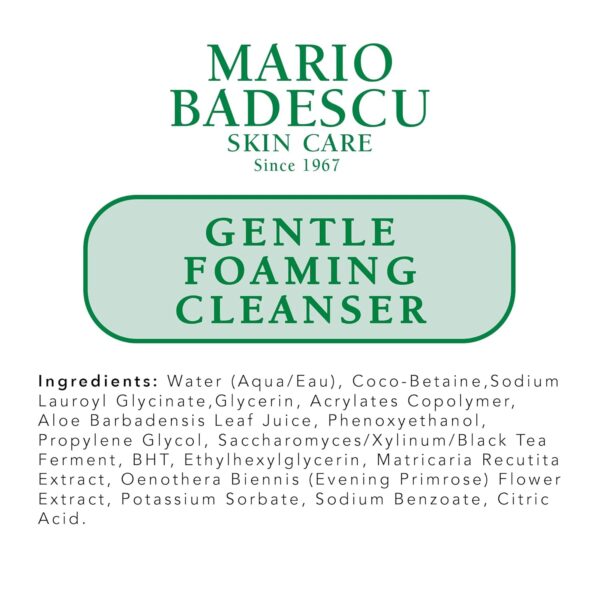 Mario Badescu Gentle Foaming Facial Cleanser, Deep Cleansing and Hydrating Face Wash