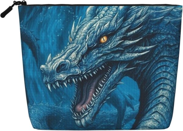 Linen Makeup Bag For Women, Waterproof Travel Cosmetic Organizer Lightweight Zipper Travel Toiletry Bag Organizer Dragon Cool Blue Makeup Brushes Storage Bag