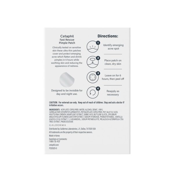 Cetaphil Acne Patches, Pimple Patches for Sensitive Skin, Formulated with Salicylic Acid, CICA, and Heartleaf Extract for Emerging Pimples, Visible Results in 6 Hours, 24 Count