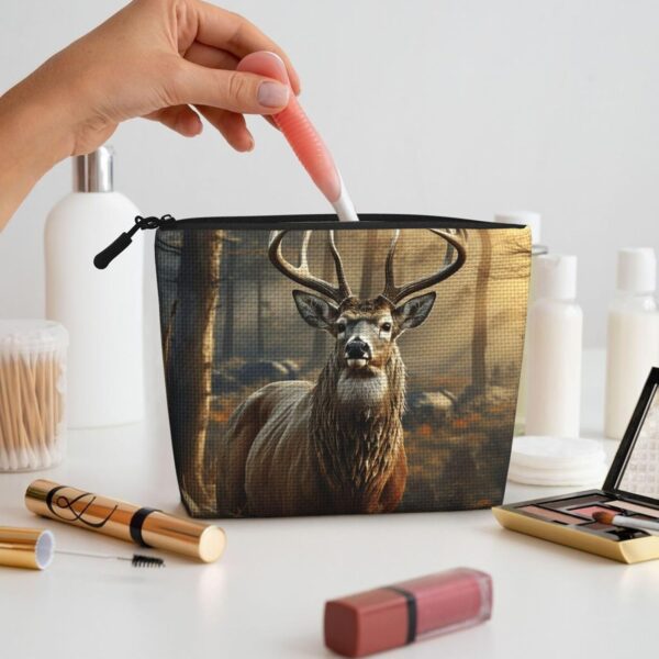 Linen Makeup Bag For Women, Waterproof Travel Cosmetic Organizer Lightweight Zipper Travel Toiletry Bag Organizer Deer Hunting Season Makeup Brushes Storage Bag