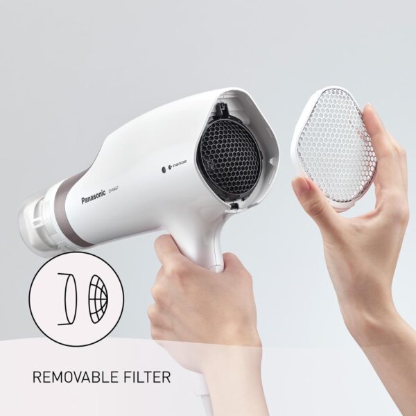 Panasonic Nanoe Salon Hair Dryer with Oscillating QuickDry Nozzle, Diffuser and Concentrator Attachments, 3 Speed Heat Settings for Easy Styling and Healthy Hair - EH-NA67-W (White)