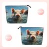 Linen Makeup Bag For Women, Waterproof Travel Cosmetic Organizer Lightweight Zipper Travel Toiletry Bag Organizer Pig Swim Bathe Makeup Brushes Storage Bag