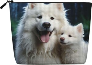 Linen Makeup Bag For Women, Waterproof Travel Cosmetic Organizer Lightweight Zipper Travel Toiletry Bag Organizer White Dog Makeup Brushes Storage Bag