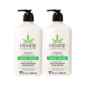 Hempz Original, Natural Hemp Seed Oil Body Moisturizer with Shea Butter & Ginseng, Pure Herbal Skin Lotion for Dryness, Nourishing Vegan Cream, Floral and Banana, 17 Fl Oz, 2 Pack