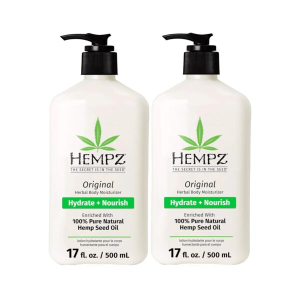 Hempz Original, Natural Hemp Seed Oil Body Moisturizer with Shea Butter & Ginseng, Pure Herbal Skin Lotion for Dryness, Nourishing Vegan Cream, Floral and Banana, 17 Fl Oz, 2 Pack