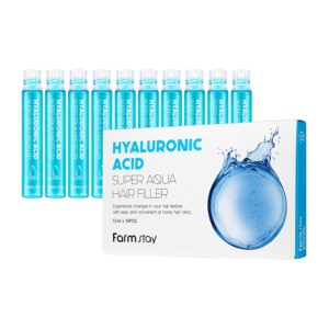 FarmStay Hyaluronic Acid Super Aqua Hair Filler - Keratin and Hyaluronic Acid Hair Treatment - Hair Thickening Products - 10 pc