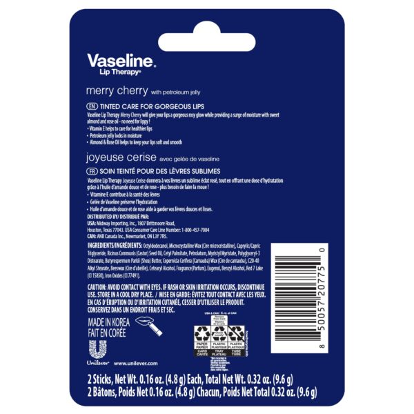 Vaseline Lip Therapy Stick Twin Pack – Merry Cherry Holiday Limited Edition (2-Pack)