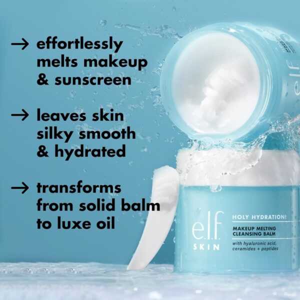 e.l.f. SKIN Mini Holy Hydration! Makeup Melting Cleansing Balm, Face Cleanser & Makeup Remover, Infused with Hyaluronic Acid to Hydrate Skin, 0.45 Oz (Pack of 2)