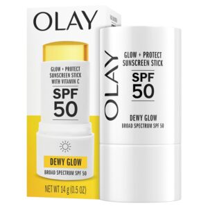 Olay Glow & Protect SPF 50 Face Sunscreen Stick, Fragrance Free, 0.5 OZ (14 G), Dewy Finish Sunscreen Stick with SPF 50 Broad Spectrum Sunblock for All Skin Types