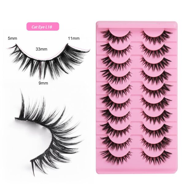 Russian Strip False Eyelashes Thick Volume 12mm Wispy Faux Mink Lashes 8D Volume Long Cat Eye Lashes Dramatic (Cat Eye L18)