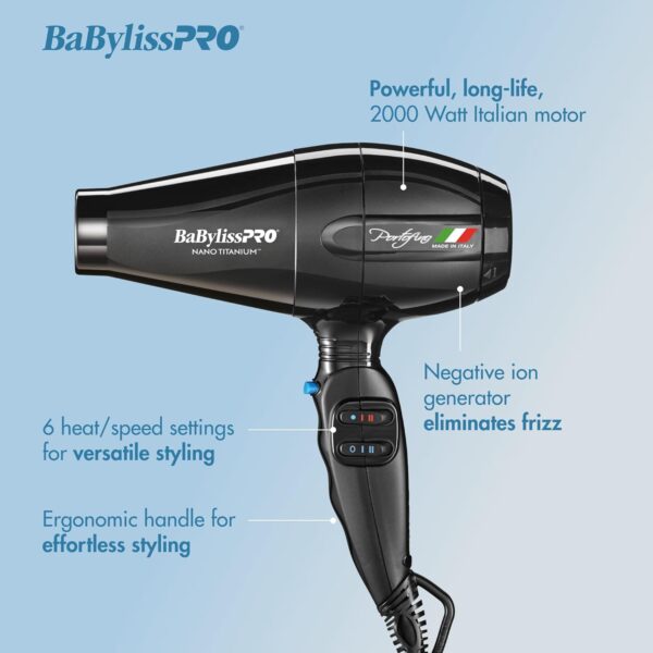 BaBylissPRO Nano Titanium Italian Portofino Hair Dryer - Professional 2000 Watt Blow Dryer