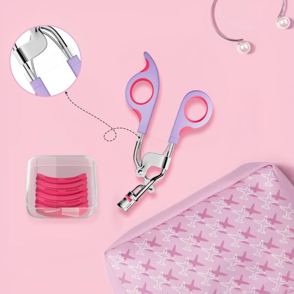 Eye Lash Curler with 6 Replacement Pads, Whalrace Eyelash Curlers Superior Curling Effect, Beautiful and Easy to Identify-Silver Purple Red