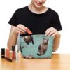 Otters Makeup Bag for Women Portable Travel Toiletry Pouch, PU Leather Cosmetic Bag with Zipper