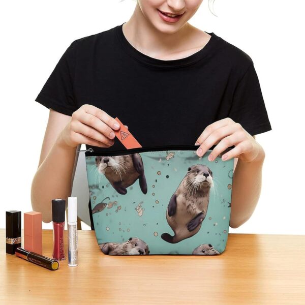 Otters Makeup Bag for Women Portable Travel Toiletry Pouch, PU Leather Cosmetic Bag with Zipper