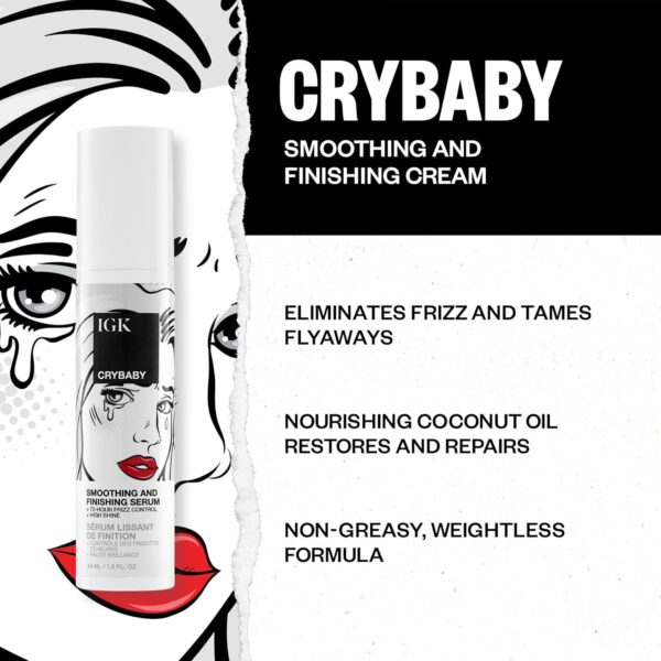 IGK CRYBABY Smoothing & Finishing Serum | High Shine + Frizz Control + Lightweight | Vegan + Cruelty Free | 1.5 Oz