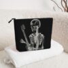 Linen Makeup Bag For Women, Waterproof Travel Cosmetic Organizer Lightweight Zipper Travel Toiletry Bag Organizer Abstract X-Ray Skull Skeleton Playing Guitar Makeup Brushes Storage Bag