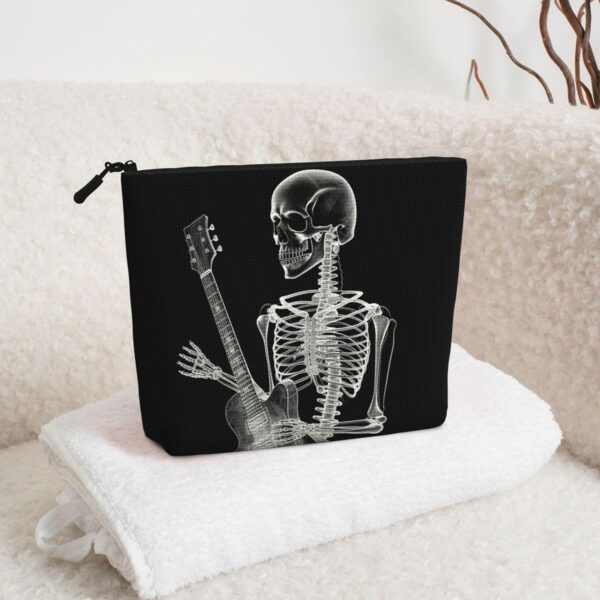 Linen Makeup Bag For Women, Waterproof Travel Cosmetic Organizer Lightweight Zipper Travel Toiletry Bag Organizer Abstract X-Ray Skull Skeleton Playing Guitar Makeup Brushes Storage Bag