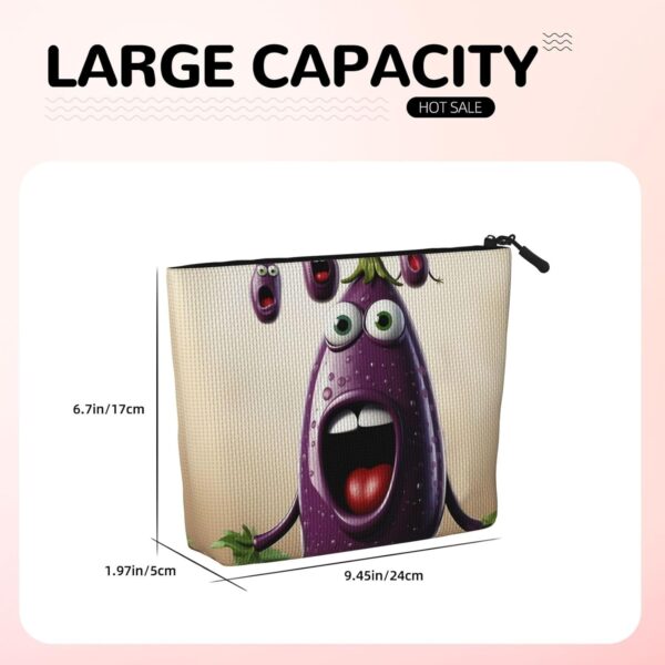 Linen Makeup Bag For Women, Waterproof Travel Cosmetic Organizer Lightweight Zipper Travel Toiletry Bag Organizer Cartoon Eggplant Makeup Brushes Storage Bag
