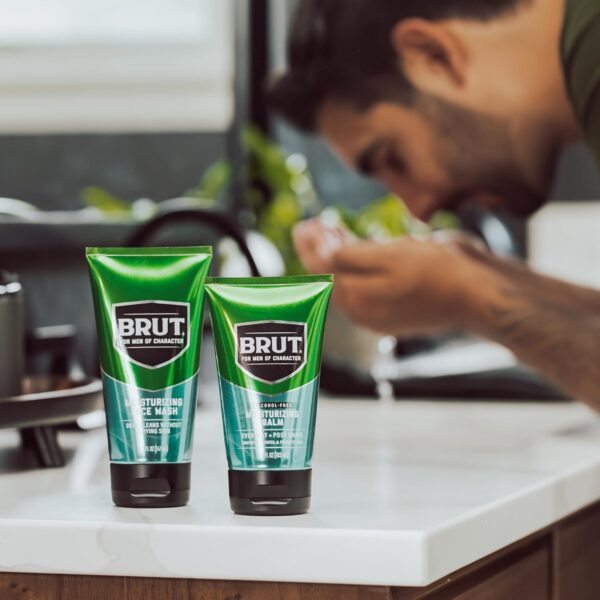 BRUT Moisturizing Balm - Soothing Men’s Face Moisturizer with Signature Scent - Lightweight and Grease-Free Aftershave Lotion - 3.5 oz